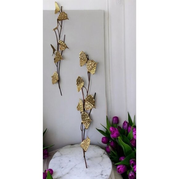 Vintage Pair Brass Gold & Copper Leaves Wall Art Decor - Picture 2 of 6